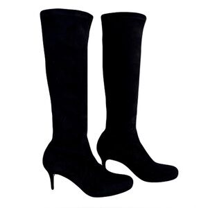 LK Bennett Black ‘Slyvie’ Stretch Suede Knee High Heeled Boots, Size 39